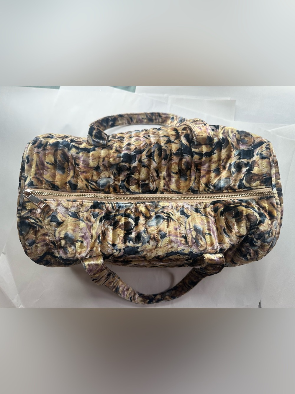Anthropologie Gold Quilted Velvet Floral Weekender Overnight Travel Bag NWOT - Picture 6 of 12